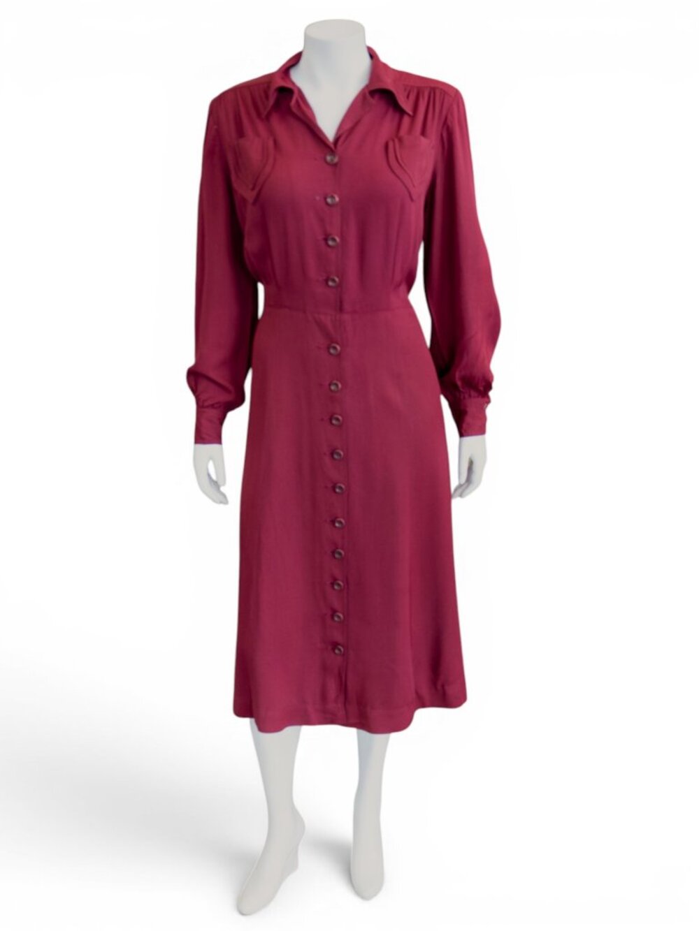 1940s Raspberry Rayon Shirtwaist Dress * Charles Hymln Chicago